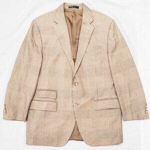 Polo Ralph Lauren Mens Glen Plaid Cashmere Silk Tan Brown Blazer Italy 44 R